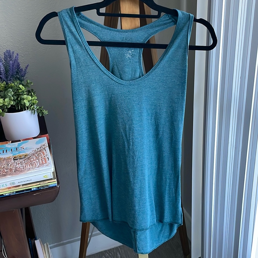 Blue Athletic Tank Top with Cross Open Lowerback
